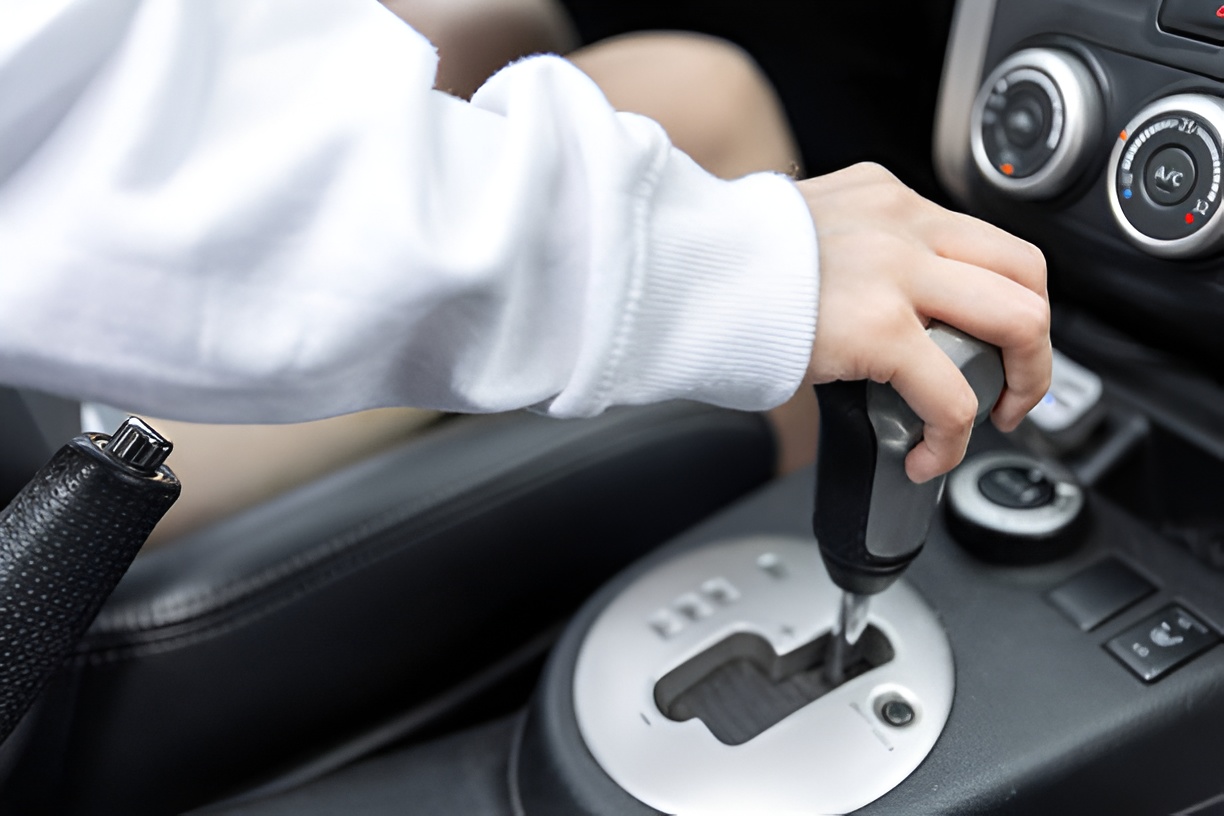 close-up of a hand on an automatic gear selector